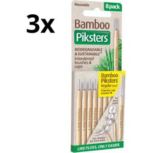 Piksters Bamboe Rechte Ragers - Maat 3 - Geel - 3 x 8 stuks - Voordeelverpakking