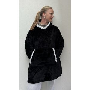 Heerlijke luxe warme Comfy Hoodie - Hoody Deken - Plaid met Mouwen - Fleece Trui - Oversized - Zwart - Kerst - Sinterklaas