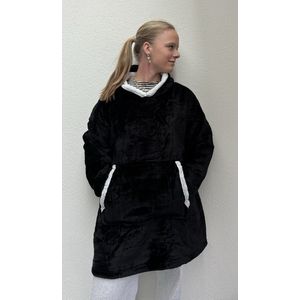 Warme Comfy Hoodie - Hoodie Deken - Snuggie - Luxe Uitvoering - Plaid met Mouwen - Fleece Trui - Oversized - Zwart - Energiebesparing
