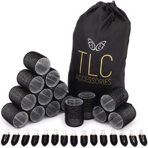 Haarrollers set - 30 stuks met clips en opbergtas voor medium tot lang haar - Zwart