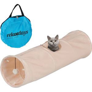 Relaxdays kattentunnel opvouwbaar - 88 x 25 cm - pluche - speeltunnel katten - zacht - beige
