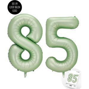 Cijfer Helium Folie Ballon XXL - 85 jaar cijfer - Olive - Groen - Satijn - Nude - 100 cm - leeftijd 85 jaar feestartikelen verjaardag - Snoes