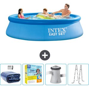 Intex Rond Opblaasbaar Easy Set Zwembad - 305 x 76 cm - Blauw - Inclusief Solarzeil - Onderhoudspakket - Zwembadfilterpomp - Ladder