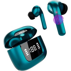 Voltma® Bolt Action Draadloze Oordopjes - Oortjes draadloos - IPX5 waterdicht - ENC + ANC Noise Cancelling - Wireless Earbuds met 6 Microfoons En 45 Uur Speeltijd - Bluetooth Earpods met True Tone LED-display Compatibel met IOS en Android (Groen)
