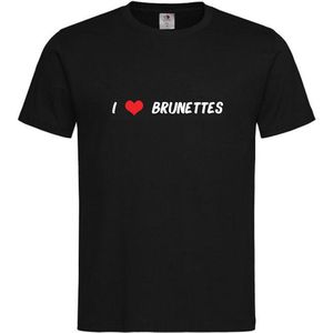 T-shirt Unisex Volwassenen Grappig Tekst ""i <3 brunettes"" Op Voorkant | korte mouw | Zwart/wit/rood | maat M