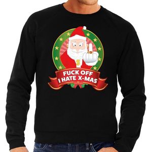 Foute kersttrui / sweater - zwart - Kerstman met middelvinger Fuck Off I Hate X-mas heren XXL