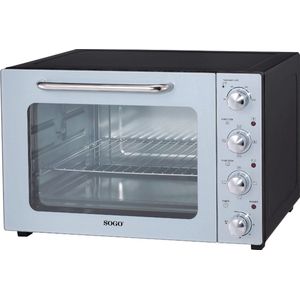 SOGO Vrijstaande Oven - 48 Liter - 1500 Watt - 6 Kookfuncties - met Bakplaat en Grill - tot 230°C - Timer - Grijs/Zwart