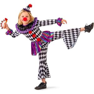 Funny Fashion - Clown & Nar Kostuum - Lollige Lola Clown - Meisje - Paars - Maat 116 - Carnavalskleding - Verkleedkleding