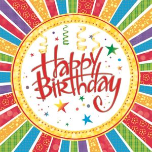 1 Pakje papieren lunch servetten - Happy Birthday with Stripes -20 servetten - 33x33cm - Verjaardag - Tafelaankleding