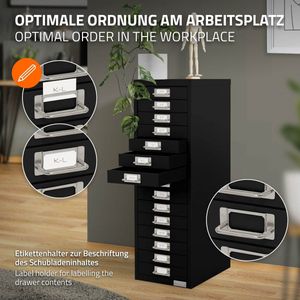 ML-Design set van 2 archiefkasten met 15 laden, 28x38x87cm, zwart, metalen ladekast DIN A4, kantoorkast met etikethouder, stalen kast metalen kast gereedschapskast opbergkast