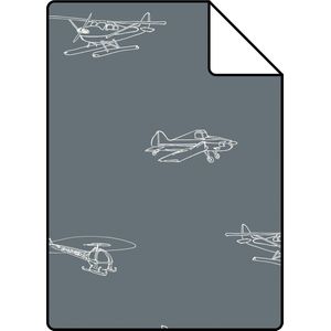 Proefstaal ESTAhome behang helikopters en vliegtuigen vergrijsd blauw - 26,5 x 21 cm - 139509-S