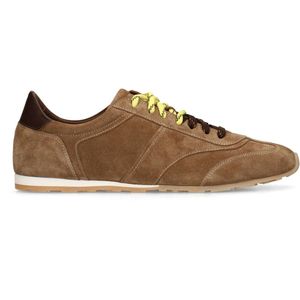 Manfield - Heren - Beige suède sneakers met dubbele veters - Maat 40