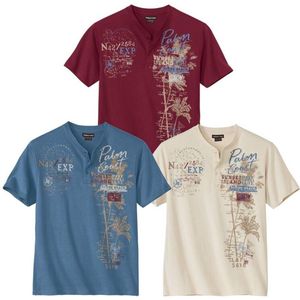 ATLAS FOR MEN - Set van 3 T-shirts met knopenhals Capri - Heren - Verkrijgbaar in grote maten - L