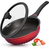 Multifunctionele 3 in 1 Wokpan met Deksel + Wok + Hapjespan 28 cm -Rood
