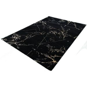 Vloerkleed - Zwart Marmer Look - 23438-975 - Zwart-Goud-160 x 230 cm