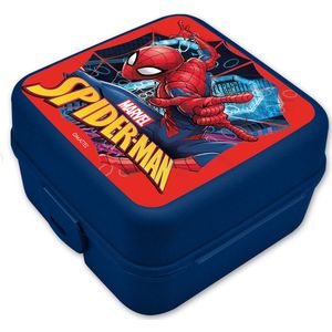 Marvel Spiderman broodtrommel/lunchbox voor kinderen - blauw - kunststof - 14 x 8 cm