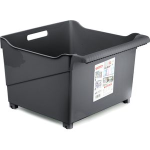 Plasticforte opberg Trolley Container - zwart - op wieltjes - L39 x B38 x H26 cm - kunststof - opslag box/bak - 38 liter