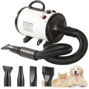 Hondenföhn 2800 W - Stille Hondendroger met Instelbare Snelheid en Warmte, Inclusief 4 Sproeiers voor Optimale Hondenverzorging