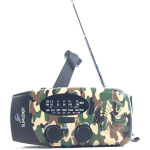 Slimlogy R3 Mini 2000 mAh Noodradio & Nood Zaklamp – Laadbaar met Crank – Camouflage - Noodradio solar opwindbaar - powerbank zonne-energie - advies noodpakket - radio - zaklamp