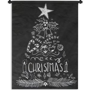 Wandkleed Kerst illustraties - Kerstillustratie kerstboom van krijt Wandkleed katoen 120x160 cm - Wandtapijt met foto XXL / Groot formaat!