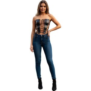 Sexy Corset Top met Vetersluiting - Lingerie - Faux Leder - Dames - Zwart