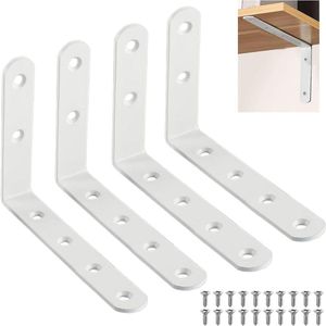 Allecto plus - 4 Stuks Planksteun Wit, Rechte Hoekplanksteun met Schroeven - Pack Heavy Duty - Modern en Sterk - Geschikt voor Wandbeugels, Plankbeugels, Hoekplanken - Vast en Duurzaam Houten Meubilair