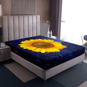 Dromenvanger Beddengoedset 160x200x30 cm Fantasy Design met Zonnebloemen Mandala en Sterrenhemel in Marineblauw en Geel voor Jongens en Meisjes