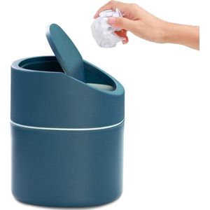 JGS ® Compact Mini Prullenbak Met Deksel Voor Bureau En Nachtkastje, 2 Liter, Blauw