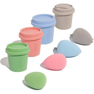 Crrynuo - Make-Up Sponsen Set - 4-Delig - Roze Groen Blauw Haverkleur - Opbergset - Droog/Nat Gebruik - Anti-Poederopname
