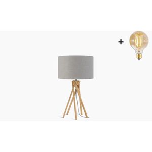Tafellamp – KILIMANJARO – Bamboe - Lichtgrijs Linnen - Met LED-lamp