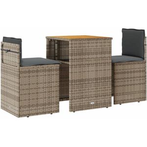 vidaXL Bistroset - Bistrosets - Loungeset - Tuinset - 3-delige Bistroset met kussens poly rattan grijs