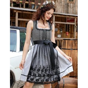 Dames dirndl 2-delig Midi-traditionele jurk korte dirndljurk (high-end) met dirndlschort voor Oktoberfest van maat 34-48 Grijs 34