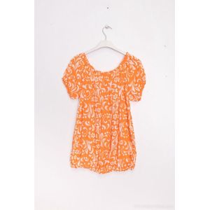 Dames blouse Tina gebloemd motief oranje wit korte mouwen top maat M/L