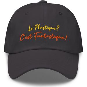 De2pktjes - Unisex Geborduurde Pet – Plastique? Fantastique! | Verstelbaar & Stijlvol | Grijs