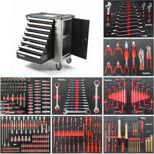 Gereedschapswagen met 8 Laden en Gereedschap in Carbon Look