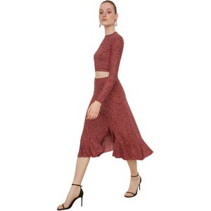 Trendyol - Twoss21Et0029 - Midi-Rok - Zwart - Hoge Taille - Plooitjes En Volant