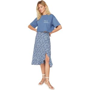 Trendyol Zwarte Flexibele Midi-Rok Met Stippenpatroon, Hoge Taille, Plooidetail En Volant Twoss21Et0029