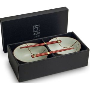 Noodle Kommen Set - Edo Japan - Hana Lichtgroen Serviesset - 4 delig - Geschikt voor 2 personen - Geleverd in een geschenkdoos! Cadeau Tip 2024!