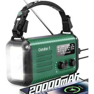 Zonne-handzwengel Weerradio met 20000mAh Batterij, NOAA/AM/FM Ontvangst en Mobiele Oplader