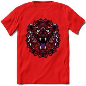 Beer - Dieren Mandala T-Shirt | Paars | Grappig Verjaardag Zentangle Dierenkop Cadeau Shirt | Dames - Heren - Unisex | Wildlife Tshirt Kleding Kado | - Rood - S