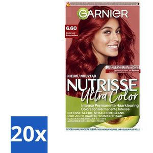 20 x Garnier - Nutrisse Ultra Color 6.60 - Haarkleuring - Vurig Rood - Voedend - Permanente Kleur - Kleurboost - Conditioner - Fruitoliën - Avocado-olie - Olijfolie