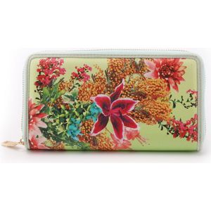 A Spark of Happiness | Wallet L Licht groen | Portemonnee Licht groen gebloemd | Rits portemonnee | Dames portemonnee | Dames, vrouwen| MIMO2302