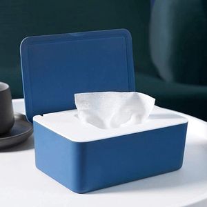 Vochtige doekjesdispenser, droog nat zijdepapier beschermhoes stofvrij weefsel opbergbox hoes, dispenser houder met deksel voor thuis (blauw wit)
