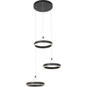 QAZQA lyani - Design LED Hanglamp voor boven de eettafel | in eetkamer - 3 lichts - Ø 62 cm - Zwart - Woonkamer | Slaapkamer | Keuken