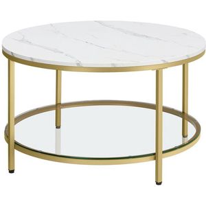 Signature Home Salontafel - Rond Salontafel - banktafel - woonkamertafel met glasplaat - veel opbergruimte - Woonkamertafel met glazen blad - moderne stijl - Marmer Wit-Metallic Goud