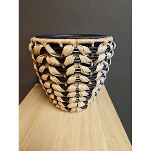 MICA DECORATIONS BLOEM POT ZWART-BEIGE - H24XD18CM