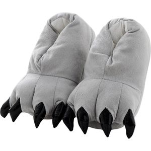 BoefieBoef Dinopoten Grijs – Dierensloffen - Warme Pantoffels met Antislip Zool (Maat 23-30) - Peuter & Kleuter Sloffen voor Kinderen 2-6 Jaar – Klauwpoten – Flanel & Katoen – Gripzool – Jongens & Meisjes – Verjaardagscadeau