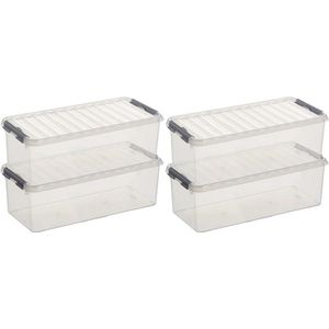 10x sunware q-line opberg box/opbergdoos - 9.5 liter - 48 x 19 x 15 cm - kunststof - opslagbox - transparant/zilver