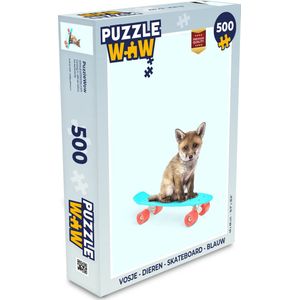Puzzel Vos - Dieren - Skateboard - Blauw - Legpuzzel - Puzzel 500 stukjes