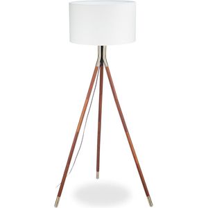 Relaxdays staande lamp driepoots - tripod vloerlamp - stoffen lampenkap - 150 cm hoog